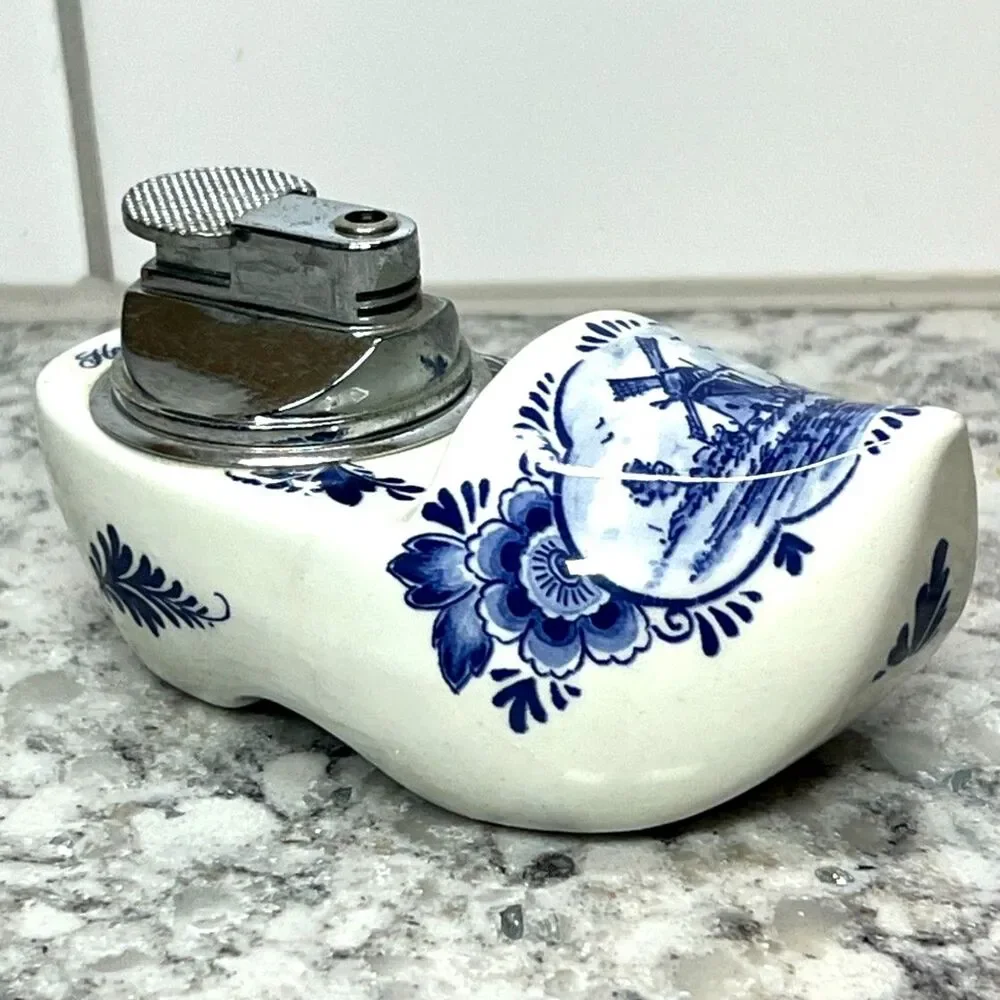 Delft Table Lighter Blauw Hand-Painted Ceramic Clog Holland Agro 535 Vintage
